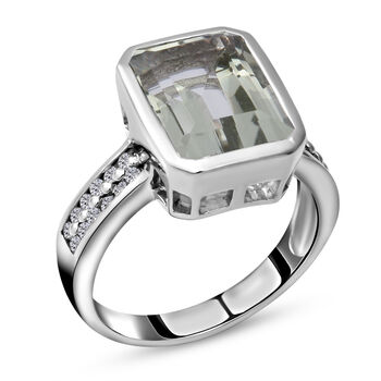 Prasiolith und Zirkon-Ring, 925 Silber platiniert  ca. 7,28 ct
