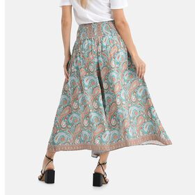 Gesmokte Taillen-Culottes mit Paisleymuster, Einheitsgröße, Hellblau