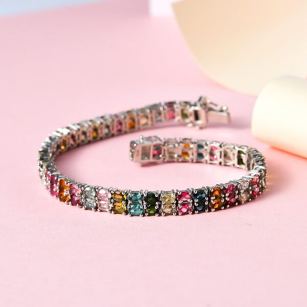 Nat&uuml;rliches mehrfarbiges-Turmalin Armband, ca. 19 cm, 925 Silber platiniert ca. 15.48 ct image number 2