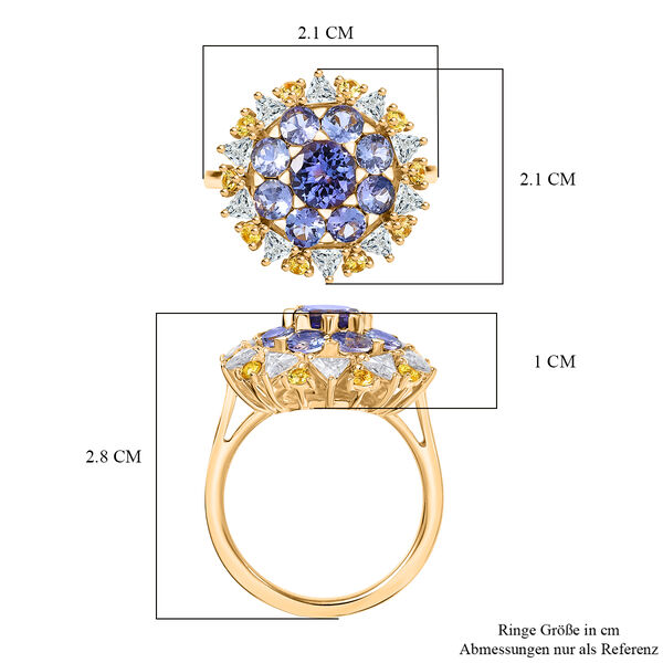 DJoy Tansanit, Moissanit und Gelber Saphir Ring 925 Silber 750 Gelbgold Vermeil (Gr&ouml;&szlig;e 20.00) ca. 3.47 ct image number 7
