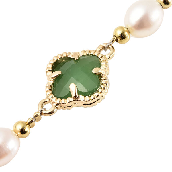 S&uuml;&szlig;wasser Perle, gr&uuml;n Glas Armband ca. 15+3 cm in goldfarben image number 4