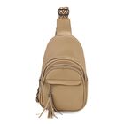 Brusttasche aus Kunstleder, mit mehreren Reißverschlussfächern und verstellbarem Schulterriemen, 30x19x10 cm, Beige