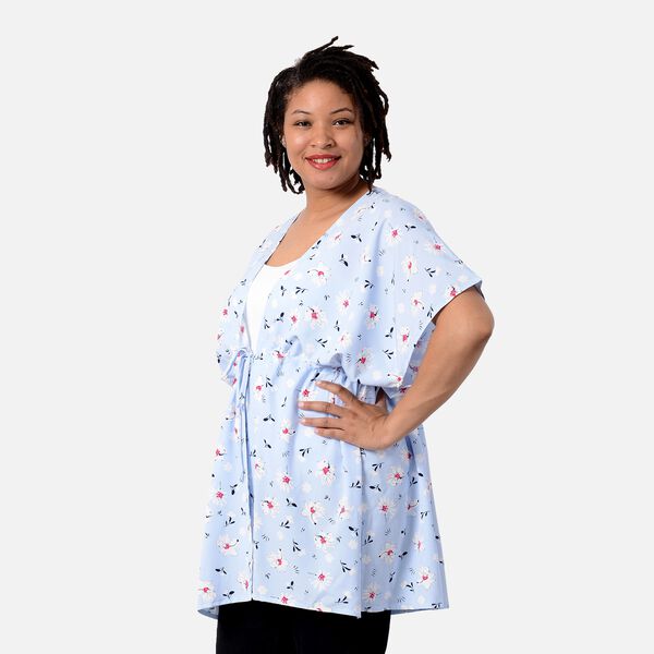 Kimono mit Gürtel, Blumenmuster, Himmelblau, Einheitsgröße  image number 3