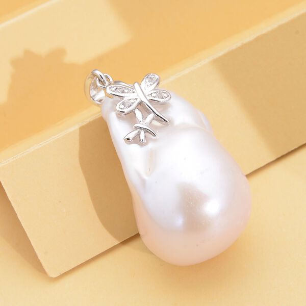 Süßwasser Perlen und weißer Zirkonia-Anhänger, 925 Silber rhodiniert ca. 0.10 ct image number 3