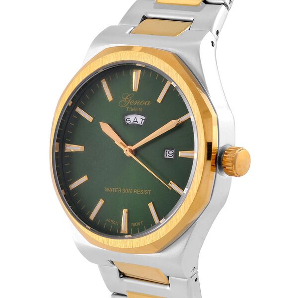 GENOA - Japanisches Uhrwerk, Gr&uuml;nes Sonnenschliff-Zifferblatt mit Balkenindexen, Edelstahl mit Faltschlie&szlig;e, Reiner Edelstahl, Bicolor, 20 cm image number 4