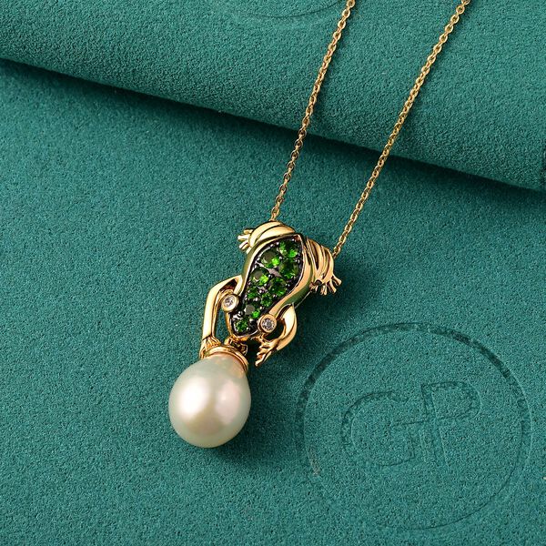 GP Trionfo Kollektion - S&uuml;&szlig;wasser Perle, Chromdiopsid, Zirkon und Kanchanaburi blauer Saphir-Anh&auml;nger mit 45cm Kette image number 2