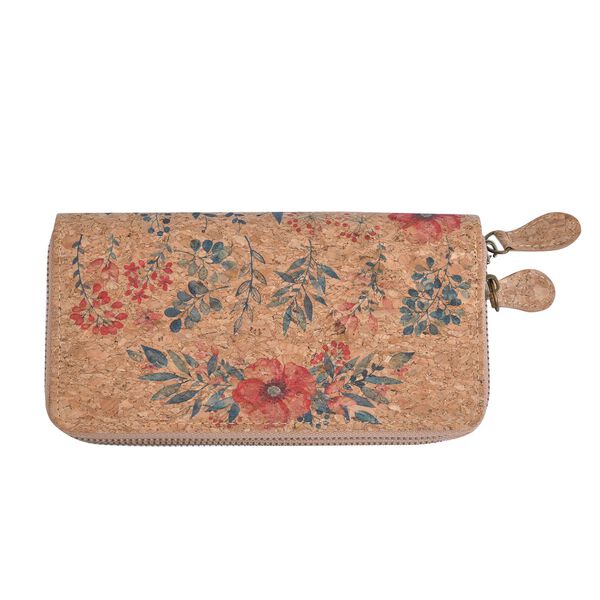 Kork Brieftasche mit RFID Schutz, rote Blumen, Khaki image number 2