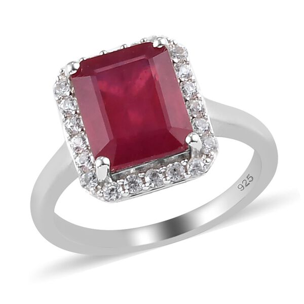 Rubin Afrikanisch und Zirkon Halo Ring 925 Silber Platin-Überzug image number 4