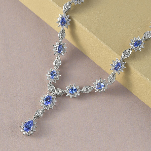 AAA Tansanit und Zirkon-Halskette, ca. 45 cm, 925 Silber platiniert ca. 8.77 ct image number 3