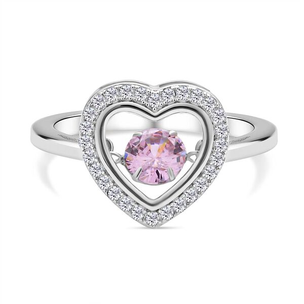Rosa und weißer Zirkonia Ring in Herzform, 925 Silber rhodiniert (Größe 19.00), ca. 1,02 ct image number 0