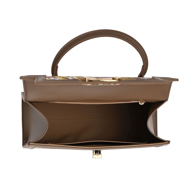 LA MAREY Crossbody Tasche aus 80% Seidenbrokat und 20% Echtleder, 24x10x20cm, Braun image number 5