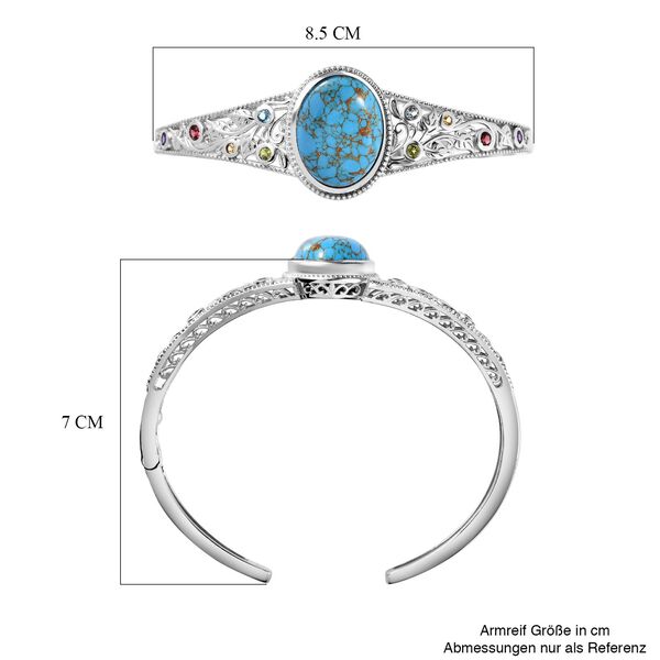 Blaues Türkis, Roter Granat Armreif ca. 19 cm Reines Messing platiniert ca. 16,08 ct. image number 6