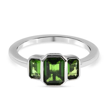 Nat&uuml;rlicher Chromdiopsid 3 Stein Ring 925 Silber rhodiniert (Gr&ouml;&szlig;e 16.00) ca. 1,53 ct