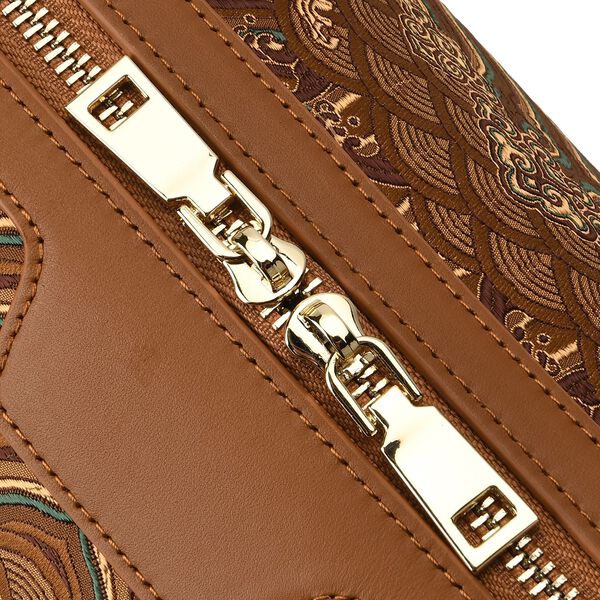 LA MAREY Brokat Crossbody Tasche aus Seide und Echtleder, 30x18x15cm, Braun image number 6