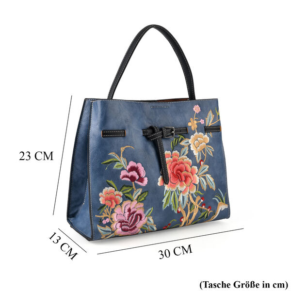 Florale Kunstprint Crossbody-Tasche mit Komfort-Schulterriemen, 30 x 13 x 23 cm, Marineblau image number 7