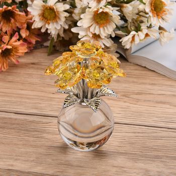 Kristallglas-Blume mit silberfarbenem Metallstiel, dekorativ geschliffen, 1x8 cm, Transparent Gelb