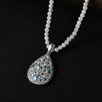 D'Joy Regenbogen Mondstein und Multi-Edelstein Anh&auml;nger mit 45cm Kette - 128,33 ct.