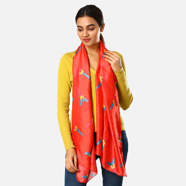 100% nat&uuml;rlicher Satin Seiden Schal, Eiffelturm Muster, Rot image number 2