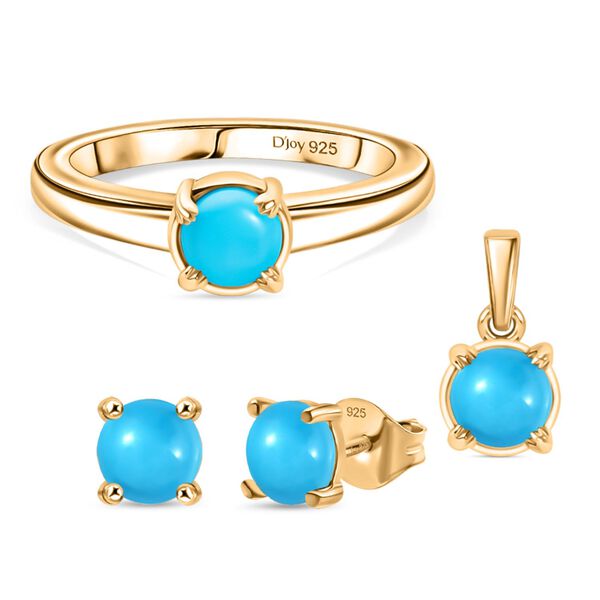 3er Set - D joy Sleeping Beauty T&uuml;rkis Ring, Ohrringe und Anh&auml;nger mit Kette, (Gr&ouml;&szlig;e 16.00) 925 Silber 750 Gelbgold Vermeil, ca. 1.76 ct