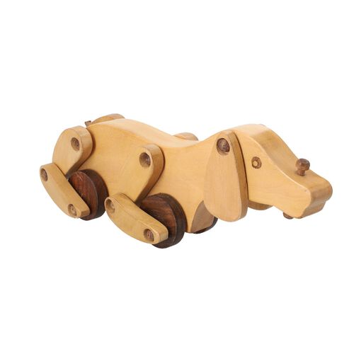 Handgefertigter Holzspielzeug-Hund auf Rädern, Größe 30x10x9 cm, Braun image number 0