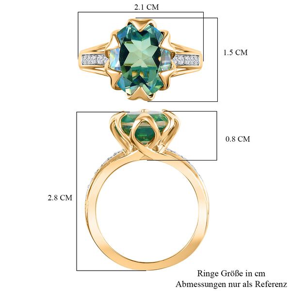 Pfau Quarz Triplette, Wei&szlig;er Zirkon Ring, 925 Silber, 750 Gelbgold Vermeil (Gr&ouml;&szlig;e 20.00), ca. 4.94 ct image number 7