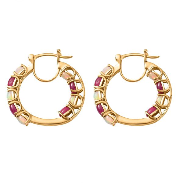 AA Afrikanischer Rubin (Fissure gefüllt), Natürlicher, äthiopischer Welo Opal Ohrringe 925 Silber 750 Gelbgold Vermeil ca. 5,10 ct. image number 6