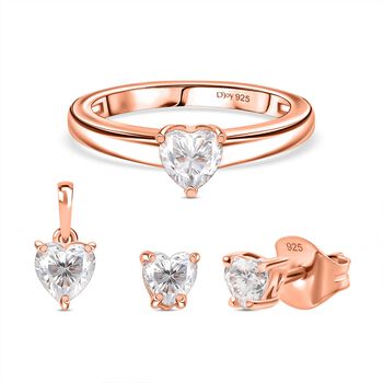 D&rsquo;Joy Moissanit Schmuckset, 925 Silber 750 Ros&eacute;gold Vermeil - 1,46 ct.