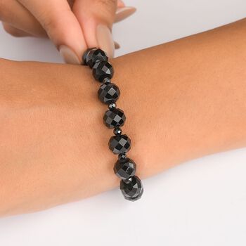 Schwarzes Glasachat und schwarzes Spinell 19cm Armband - 90 ct.