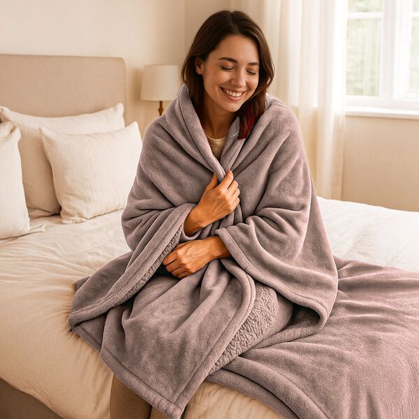 Doppellagige wasserdichte Decke aus Flanell und Sherpa, 150x200 cm, Beige image number 3