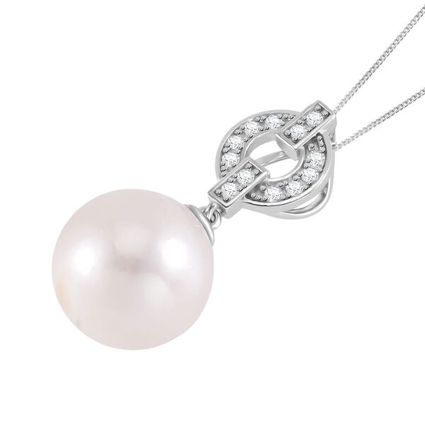 13-14mm wei&szlig;er Edison-Perle und Zirkon-Anh&auml;nger mit Kette - 0,35ct. image number 4