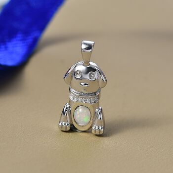 D'Joy AA Nat&uuml;rlicher, &auml;thiopischer Welo Opal, Wei&szlig;er Zirkon Anh&auml;nger 925 Silber platiniert ca. 0.28 ct