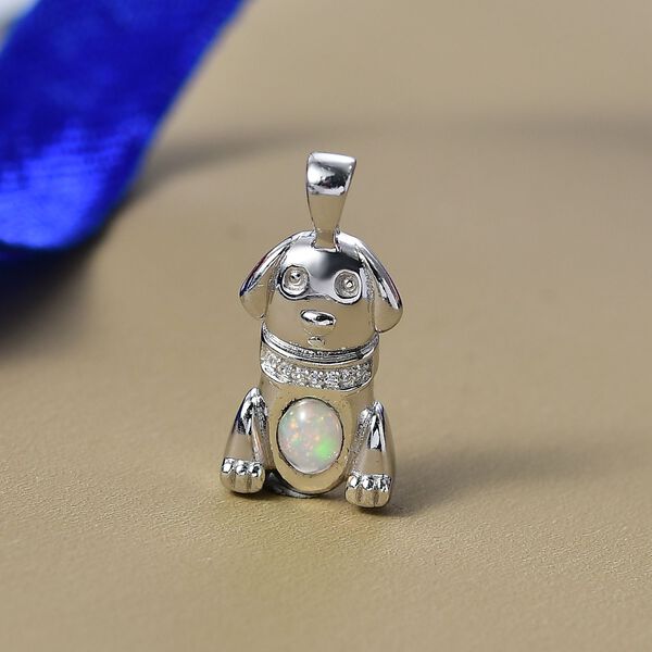 D'Joy AA Natürlicher, äthiopischer Welo Opal, Weißer Zirkon Anhänger 925 Silber platiniert (10-15 Werktage Lieferzeit) ca. 0.28 ct image number 1