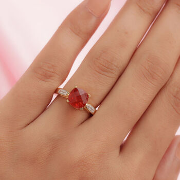 Mexikanischer Kirschfeuer-Opal und Zirkon Ring 925 Silber Gelbgold Vermeil  ca. 1,66 ct