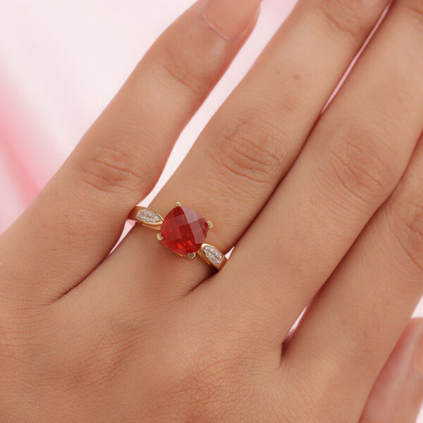 Mexikanischer Kirschfeuer-Opal und Zirkon Ring 925 Silber Gelbgold Vermeil  ca. 1,66 ct image number 3