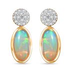 AA Natürlicher, äthiopischer Welo Opal, Weißer Zirkon Ohrringe 925 Silber 750 Gelbgold Vermeil ca. 2.11 ct