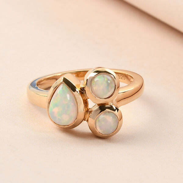 Natürlicher Äthiopischer Opal 3 Stein 925 Silber vergoldet  ca. 0,82 ct image number 2