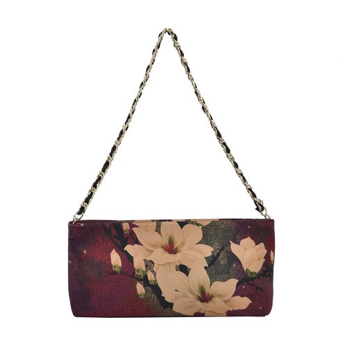 Luxury Edition: Seidenbrokat Handtasche mit Echtem Leder und Satin Geschenbox, RFID, Beere image number 0