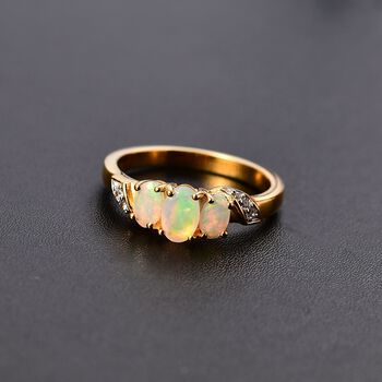 AA Nat&uuml;rlicher, &auml;thiopischer Welo Opal Ring 925 Silber 750 Gelbgold Vermeil (Gr&ouml;&szlig;e 21.00) ca. 0,68 ct