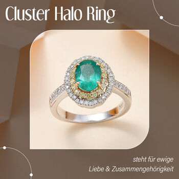 AAA Smaragd, wei&szlig;er und gelber Diamant-Ring in 585 Gold - 1,46 ct.