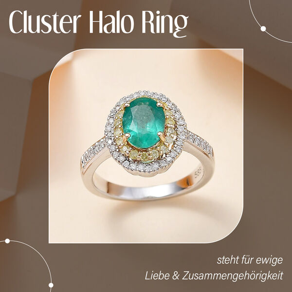 AAA Smaragd, weißer und gelber Diamant-Ring in 585 Gold - 1,46 ct. image number 2