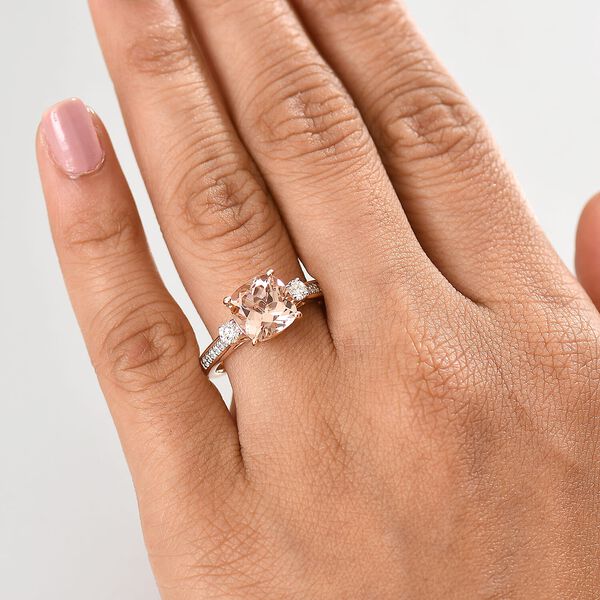 AAA Morganit, Weißer Diamant Ring 417 Gold (Größe 19.00) ca. 3,30 ct image number 2