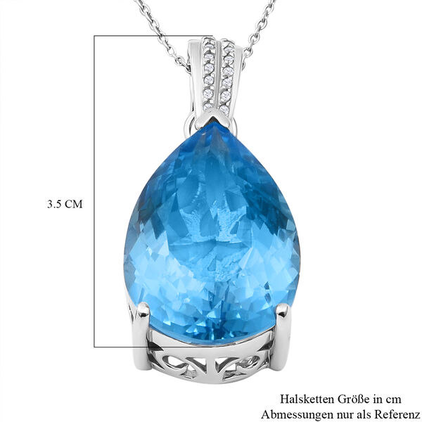 Himmelblauer Topas und wei&szlig;er Zirkon-Anh&auml;nger mit Kette, 925 Silber platiniert ca. 34,14 ct image number 5