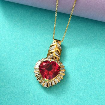 GP Amore Kollektion - Synthetischer Padparadscha Saphir, Zirkon und blauer Saphir Anh&auml;nger mit 45cm Kette - 14,15 ct.