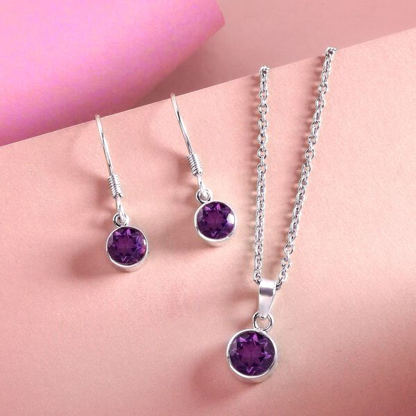 Afrikanischer Amethyst-Anh&auml;nger und Ohrringe aus 925 Silber, mit Kette aus Edelstahl ca. 2.62 ct image number 2