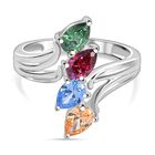 J Francis gefertigt mit Swarovski - Roter dunkler, Blauer Swarovski Zirkonia Ring 925 Silber rhodiniert (Größe 17.00)