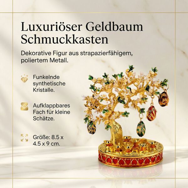 Eleganter goldfarbener Schmuckhalter in Baumform mit rosa Kristallen und dekorativen eif&ouml;rmigen Anh&auml;ngern, Gr&ouml;&szlig;e 8,5x4,5x9cm - Wei&szlig; image number 2