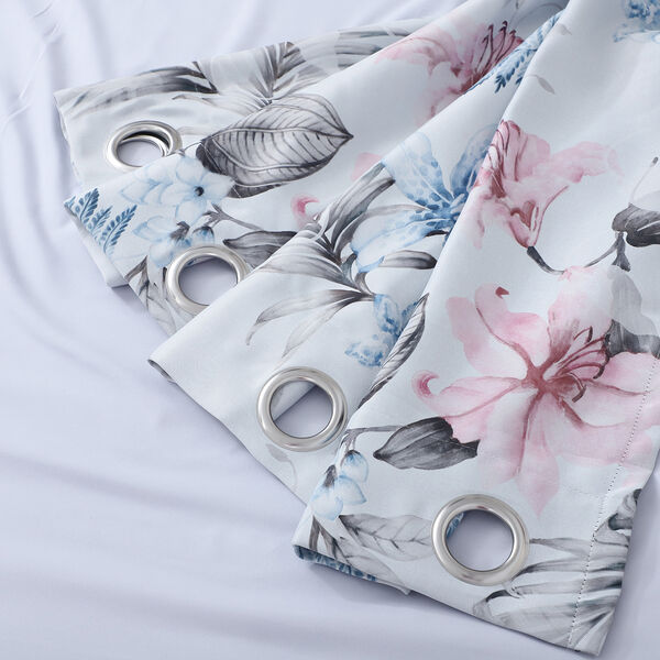 2er-Set - Verdunkelungsvorh&auml;nge mit 8 Metallringen, Blumenmuster, Rosa-Blau und Wei&szlig;&nbsp; image number 4