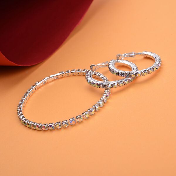 AB Kristall-Ohrringe mit Armband, reines Messing image number 2