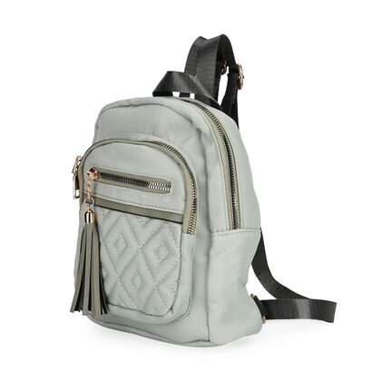 Moderner Rucksack in Steppoptik - Leicht, mit 3 Rei&szlig;verschlusstaschen und gepolsterten Schulterriemen,  18 x 9 x 24 cm, Hellgr&uuml;n