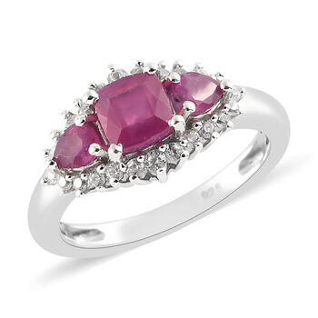 Afrikanischer Rubin und Zirkon-Ring, (Fissure gef&uuml;llt), 925 Silber platiniert